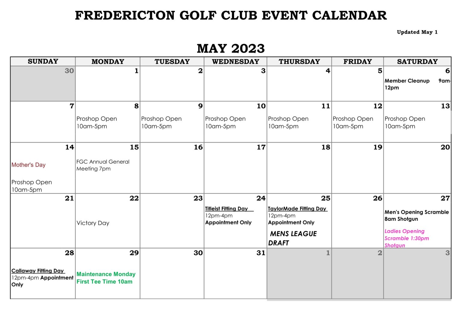 Explore the full list of events at the Fredericton Golf Club